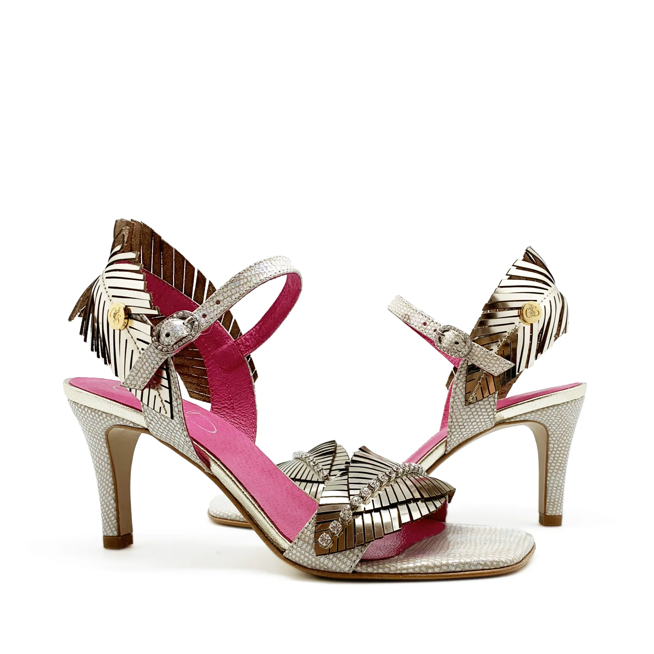 Fifi gold mirror heel ankle sandal