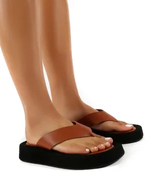 Voyage Tan PU Thong Strap Chunky Sole Sandals